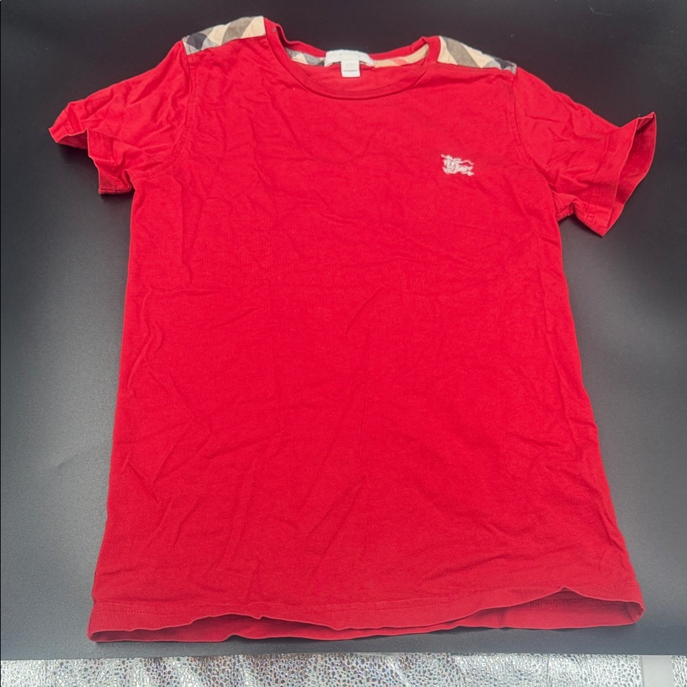 Burberry Red Kids Shirt with Patterned Shoulders